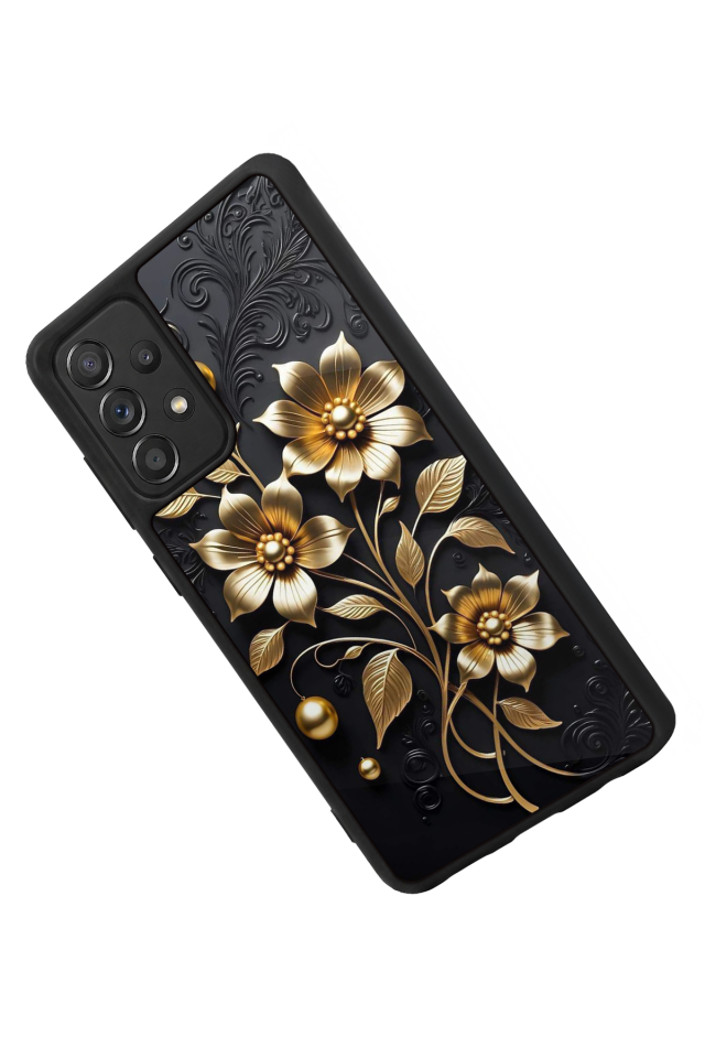 Samsung Galaxy A72 Uyumlu Yaldizli Cicek Tasarımlı Glossy Premium Kılıf