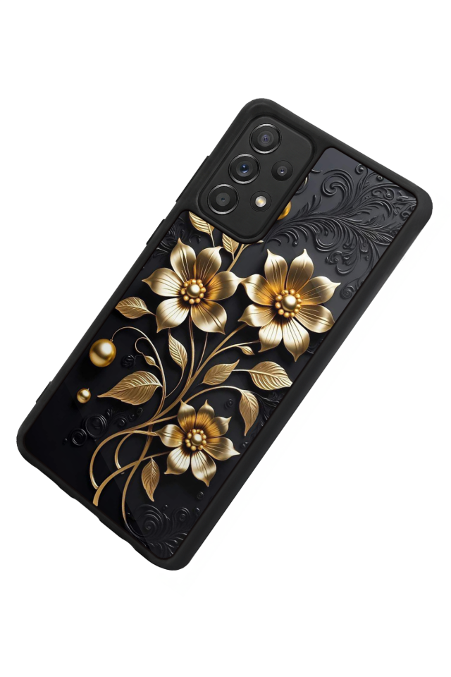 Samsung Galaxy A72 Uyumlu Yaldizli Cicek Tasarımlı Glossy Premium Kılıf