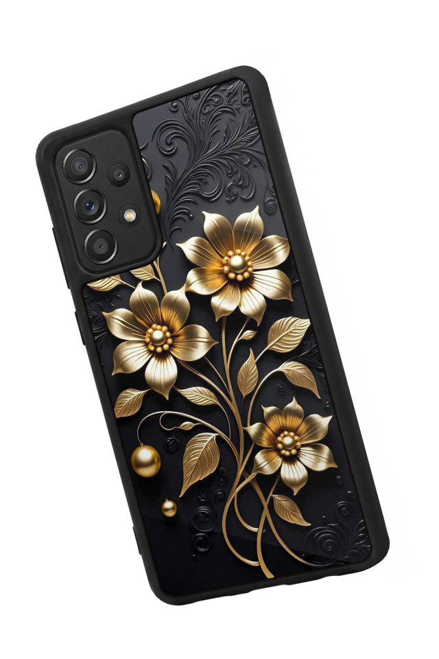 Samsung Galaxy A72 Uyumlu Yaldizli Cicek Tasarımlı Glossy Premium Kılıf
