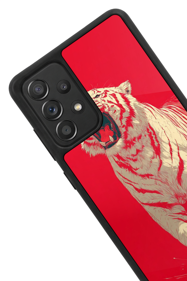 Samsung Galaxy A72 Uyumlu Kirmizi ve Kaplan Tasarımlı Glossy Premium Kılıf