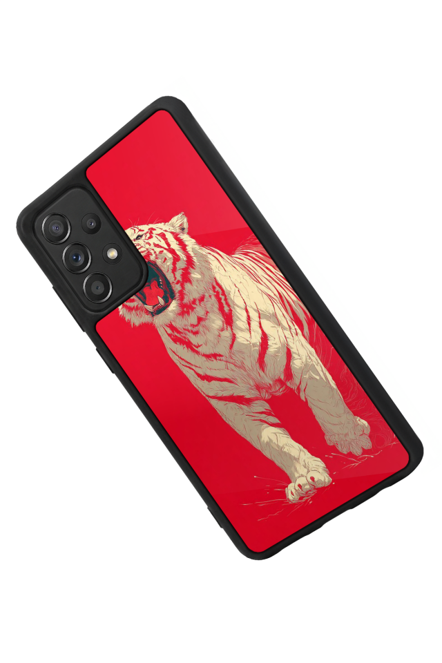 Samsung Galaxy A72 Uyumlu Kirmizi ve Kaplan Tasarımlı Glossy Premium Kılıf