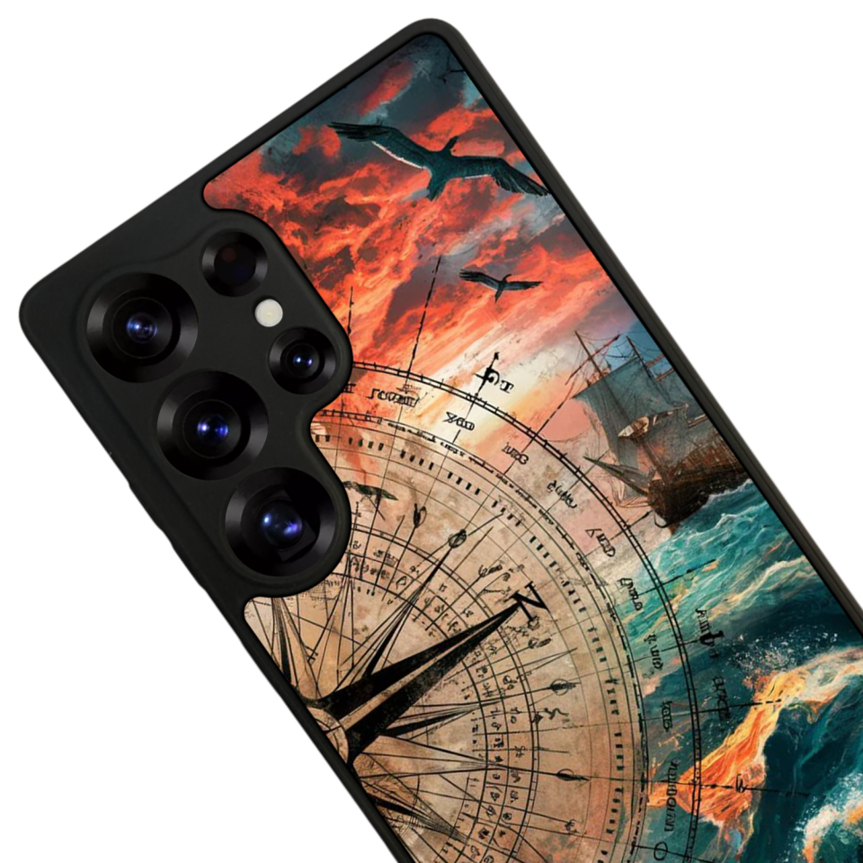 Samsung Galaxy S25 Ultra Uyumlu Pusula Tasarımlı Glossy Premium Kılıf