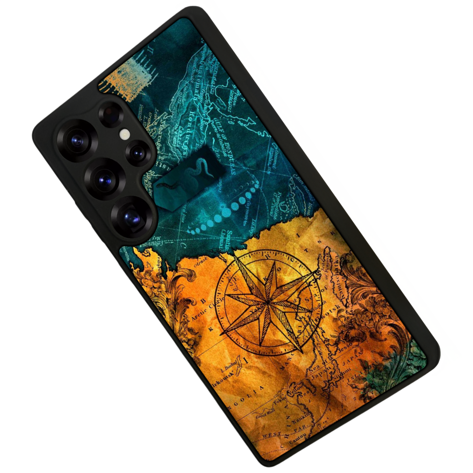 Samsung Galaxy S25 Ultra Uyumlu Pusula Tasarımlı Glossy Premium Kılıf
