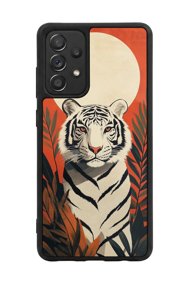 Samsung Galaxy A72 Uyumlu Kirmizi ve Kaplan Tasarımlı Glossy Premium Kılıf