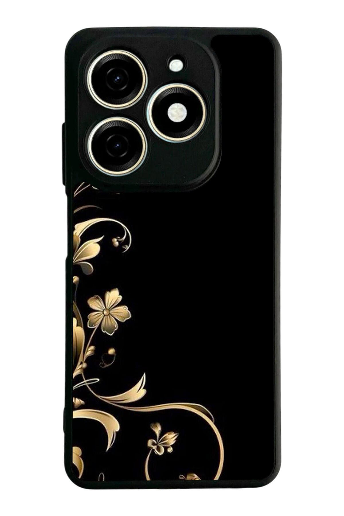 Tecno Spark 20/20C Uyumlu Yaldizli Cicek Tasarımlı Glossy Premium Kılıf