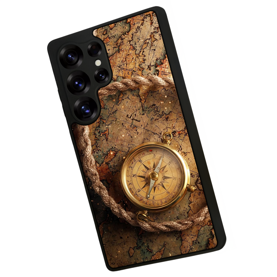 Samsung Galaxy S25 Ultra Uyumlu Pusula Tasarımlı Glossy Premium Kılıf