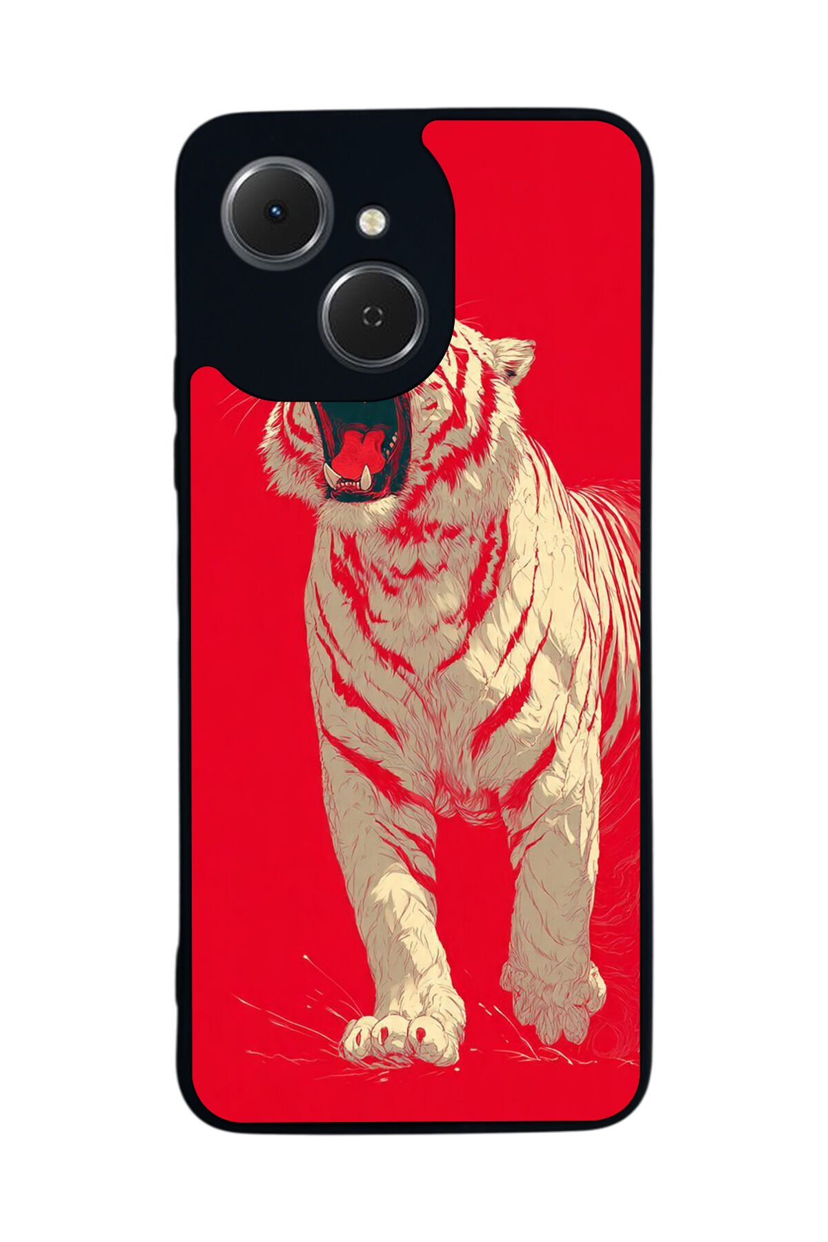 Tecno Spark 40C Uyumlu Kirmizi ve Kaplan Tasarımlı Glossy Premium Kılıf