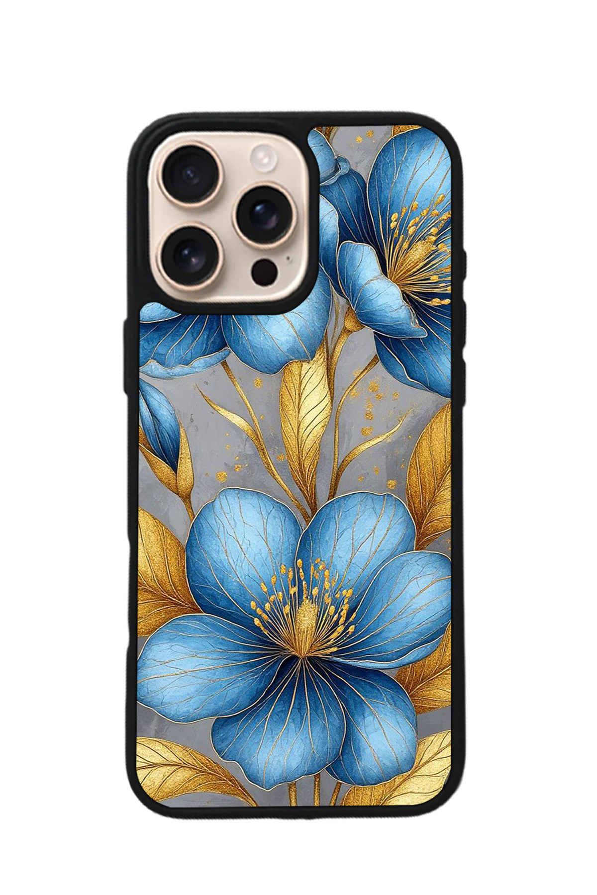 iPhone 15 Pro Uyumlu Yaldizli Cicek Tasarımlı Glossy Premium Kılıf
