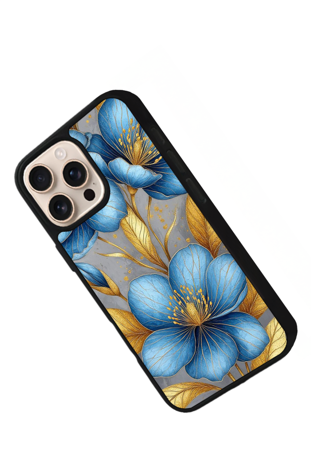 iPhone 15 Pro Uyumlu Yaldizli Cicek Tasarımlı Glossy Premium Kılıf