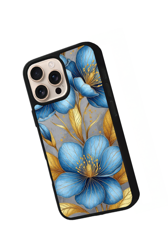 iPhone 15 Pro Uyumlu Yaldizli Cicek Tasarımlı Glossy Premium Kılıf