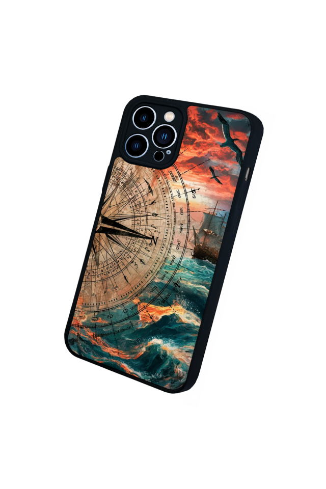 iPhone 12 Pro Max Uyumlu Pusula Tasarımlı Glossy Premium Kılıf
