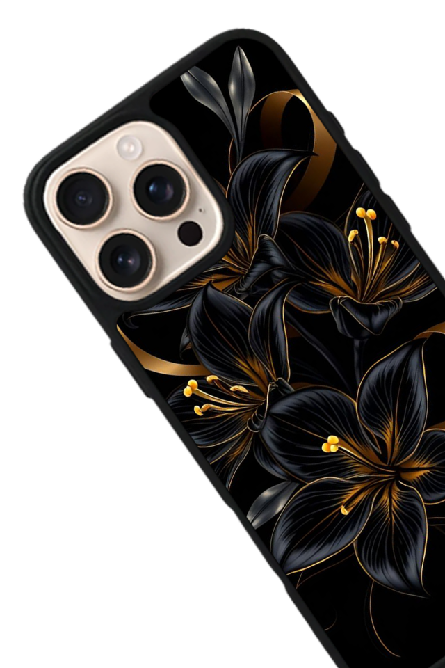 iPhone 15 Pro Uyumlu Yaldizli Cicek Tasarımlı Glossy Premium Kılıf