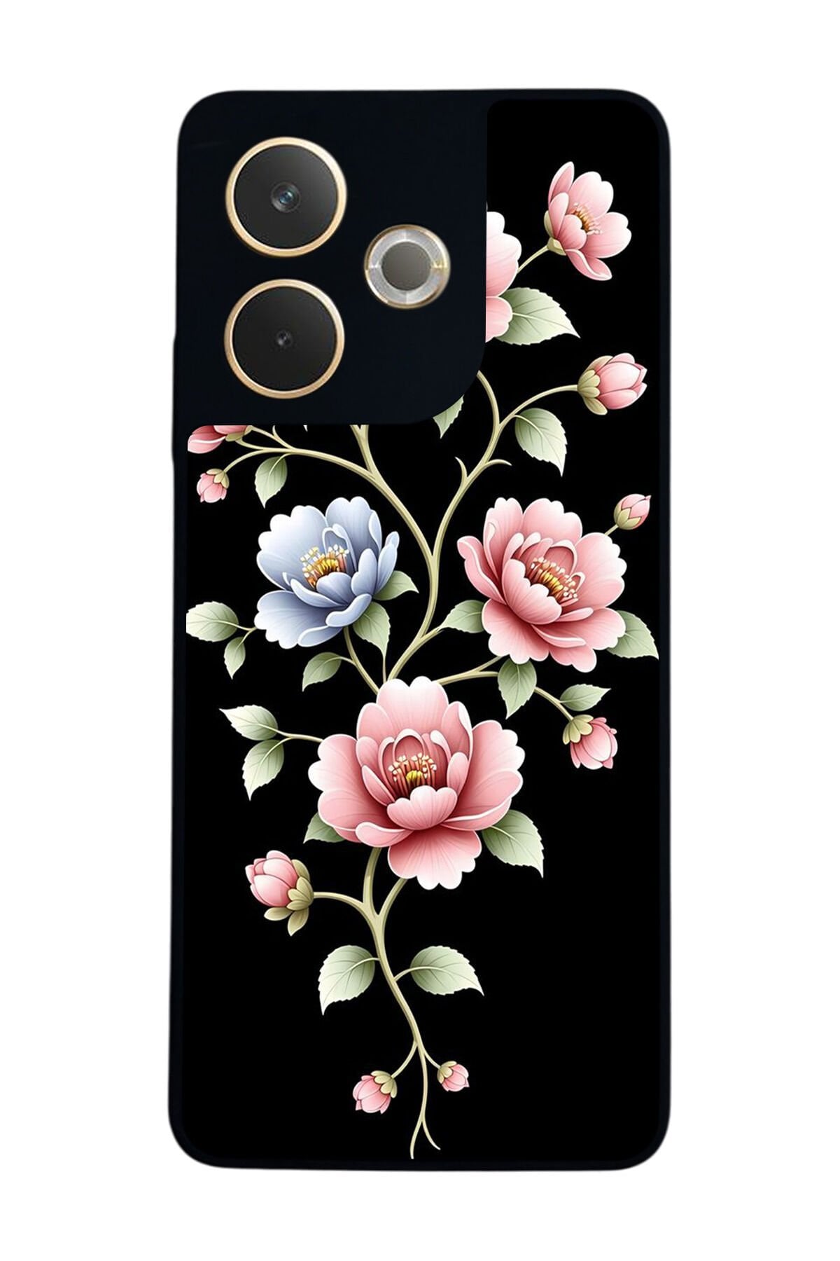 Oppo A5 Pro Uyumlu Yaldizli Cicek Tasarımlı Glossy Premium Kılıf