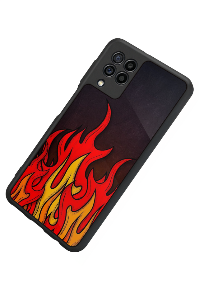 Samsung Galaxy M32 Uyumlu Retro Flame Patterns Tasarımlı Glossy Premium Kılıf