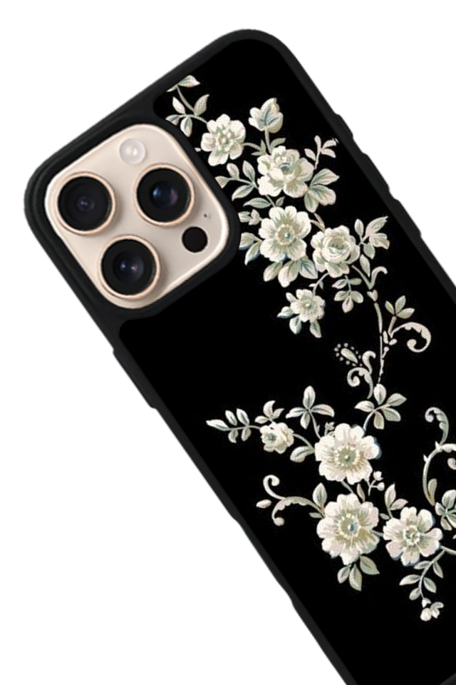 iPhone 15 Pro Uyumlu Yaldizli Cicek Tasarımlı Glossy Premium Kılıf