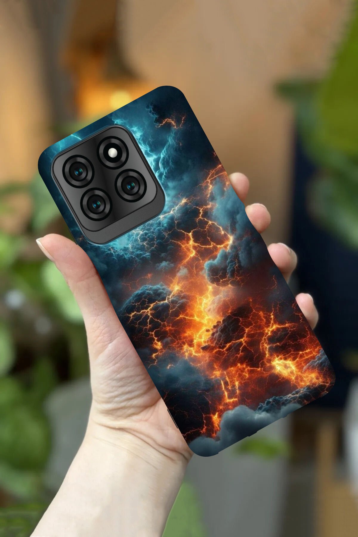 Reeder S71 Uyumlu Kamera Korumalı Turuncu Şimşek Desenli HD Baskılı Silikon Kılıf