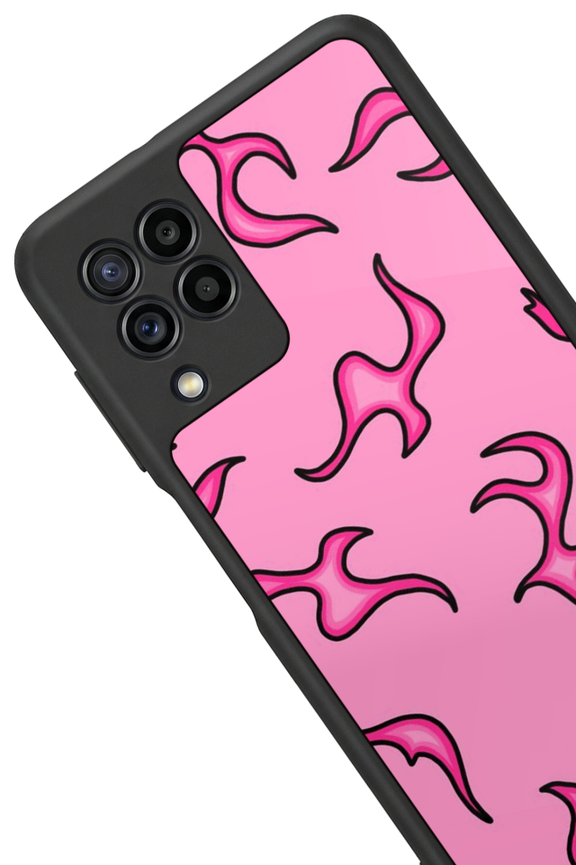 Samsung Galaxy M32 Uyumlu Retro Flame Patterns Tasarımlı Glossy Premium Kılıf