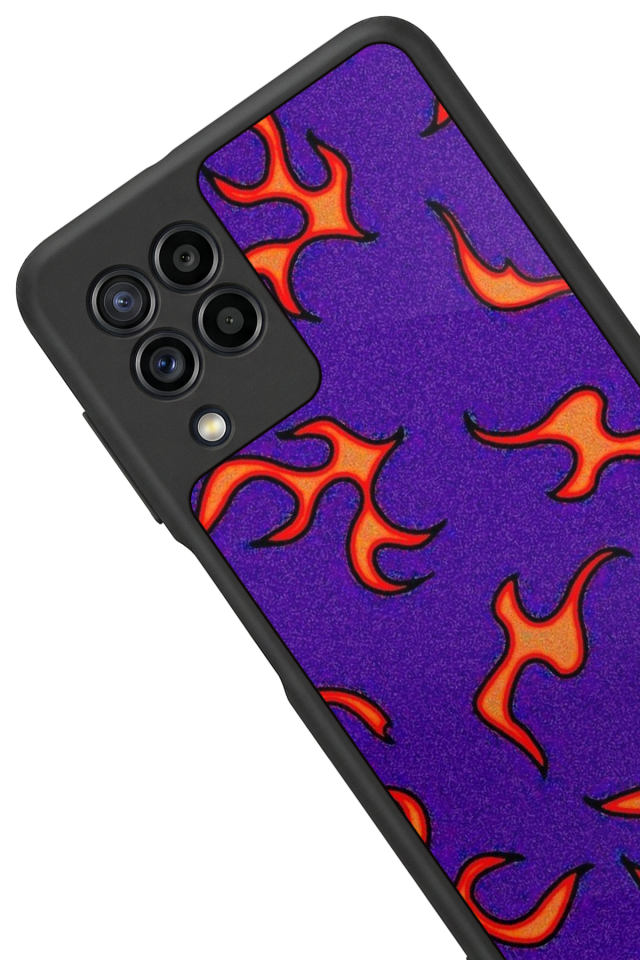Samsung Galaxy M32 Uyumlu Retro Flame Patterns Tasarımlı Glossy Premium Kılıf