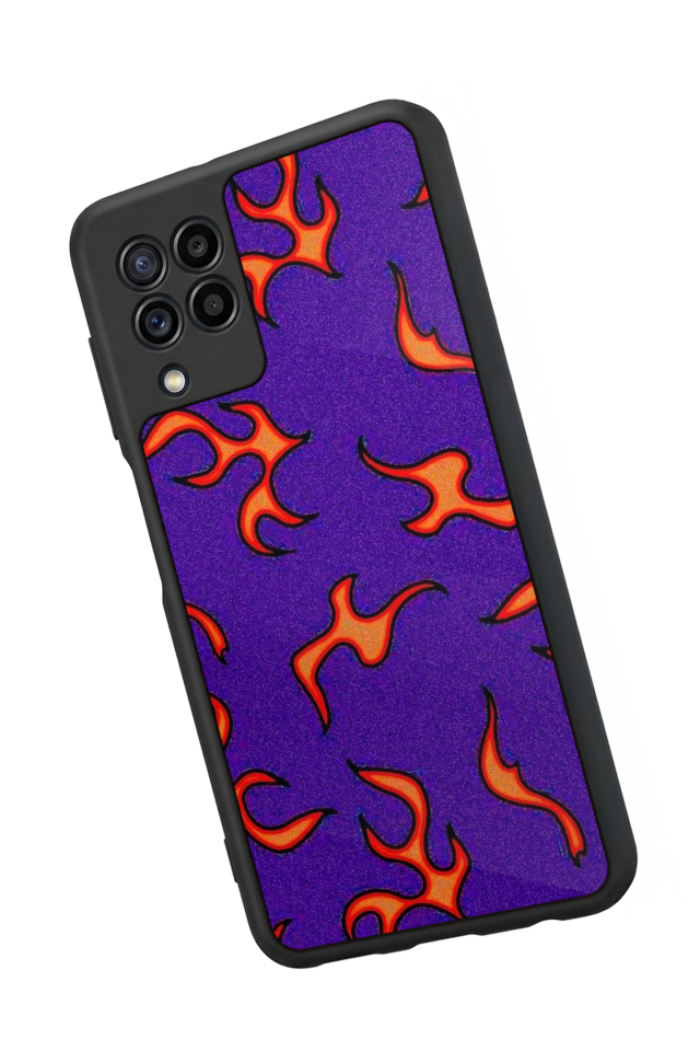 Samsung Galaxy M32 Uyumlu Retro Flame Patterns Tasarımlı Glossy Premium Kılıf