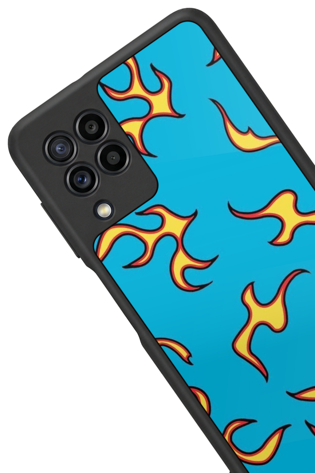 Samsung Galaxy M32 Uyumlu Retro Flame Patterns Tasarımlı Glossy Premium Kılıf