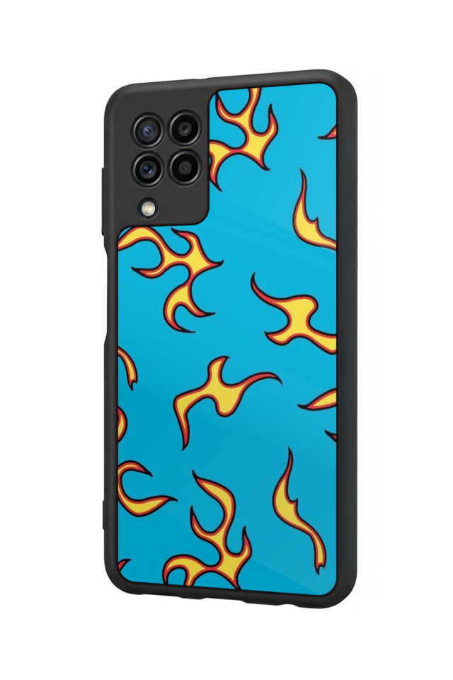 Samsung Galaxy M32 Uyumlu Retro Flame Patterns Tasarımlı Glossy Premium Kılıf