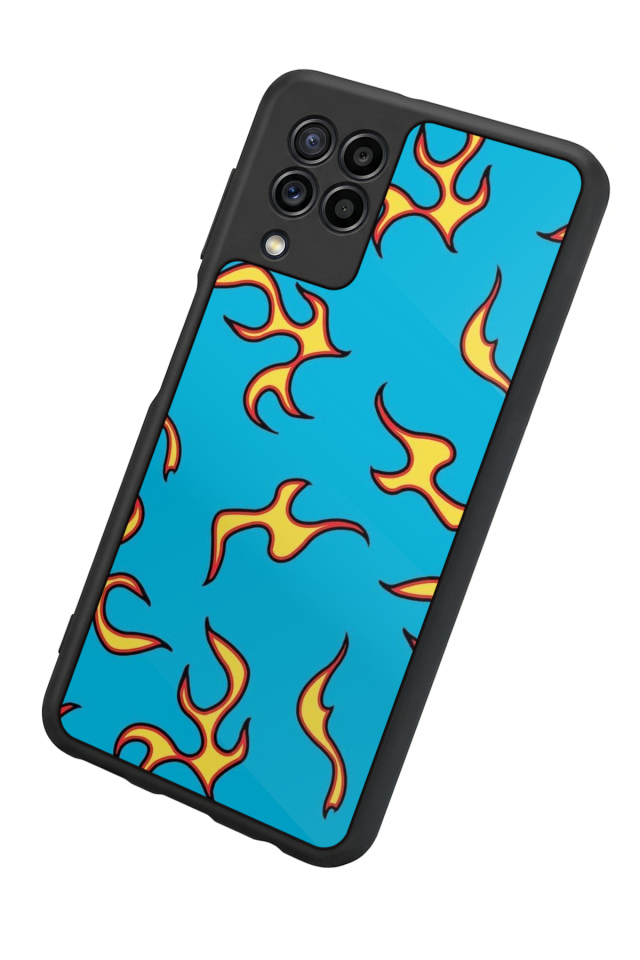 Samsung Galaxy M32 Uyumlu Retro Flame Patterns Tasarımlı Glossy Premium Kılıf