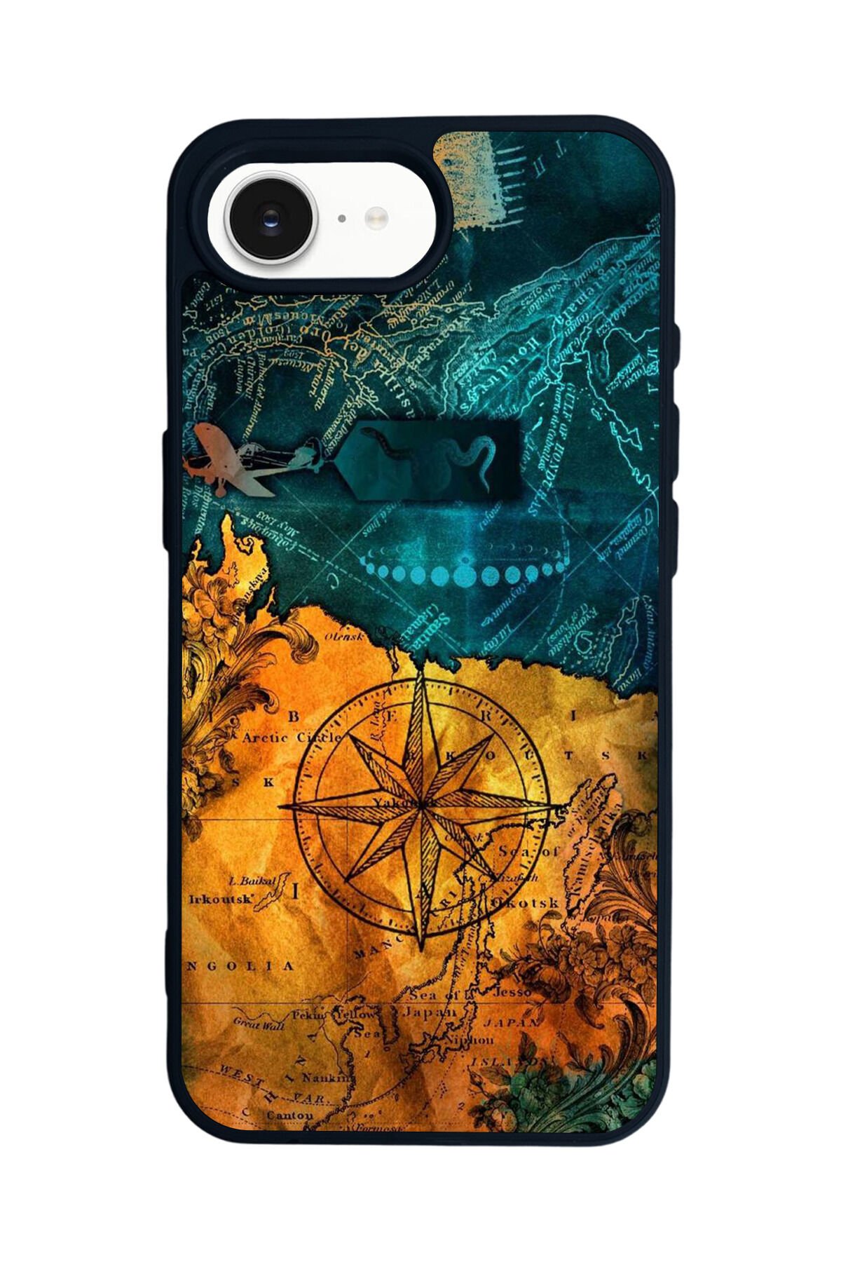 iPhone 16E Uyumlu Harita Tasarımlı Glossy Premium Kılıf
