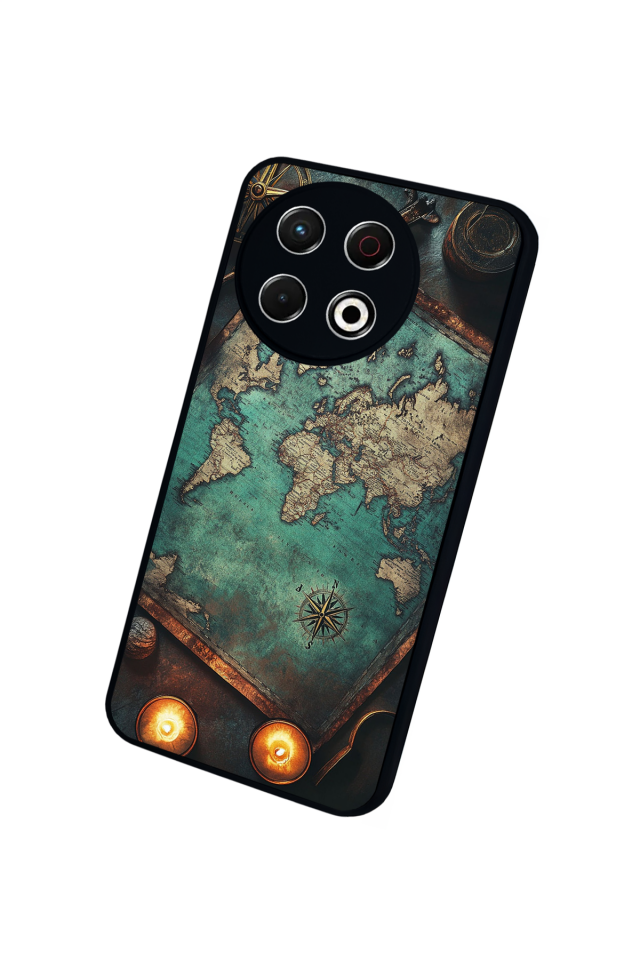 Tecno Spark 30 Pro Uyumlu Harita Tasarımlı Glossy Premium Kılıf