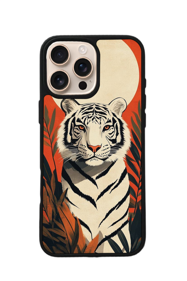 iPhone 15 Pro Uyumlu Kirmizi ve Kaplan Tasarımlı Glossy Premium Kılıf