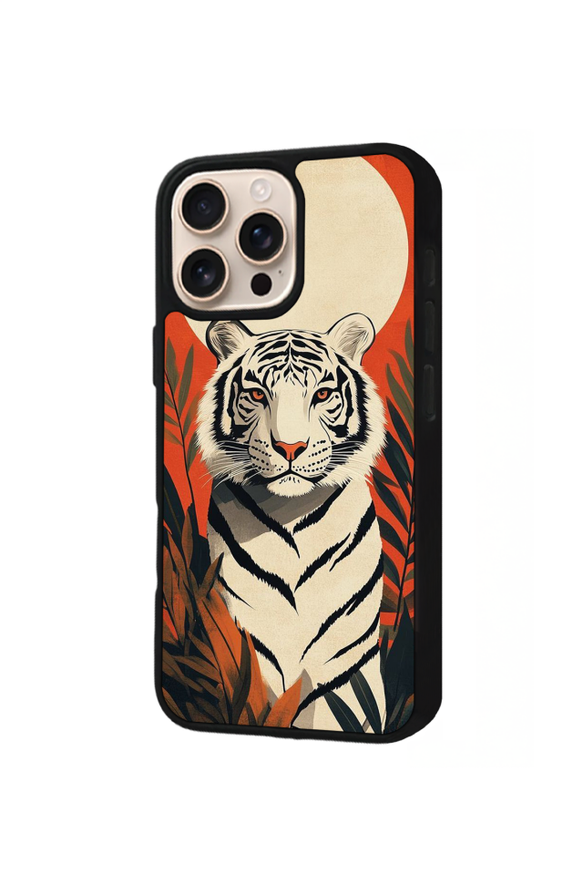 iPhone 15 Pro Uyumlu Kirmizi ve Kaplan Tasarımlı Glossy Premium Kılıf