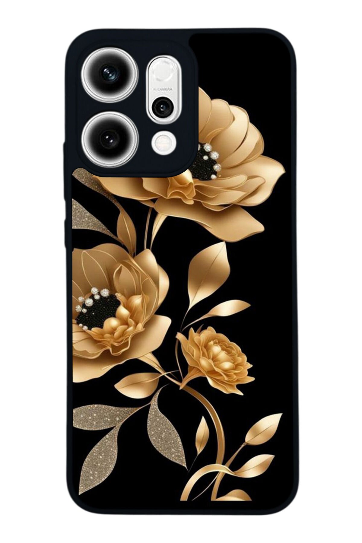 Oppo Reno 14 Uyumlu Yaldizli Cicek Tasarımlı Glossy Premium Kılıf