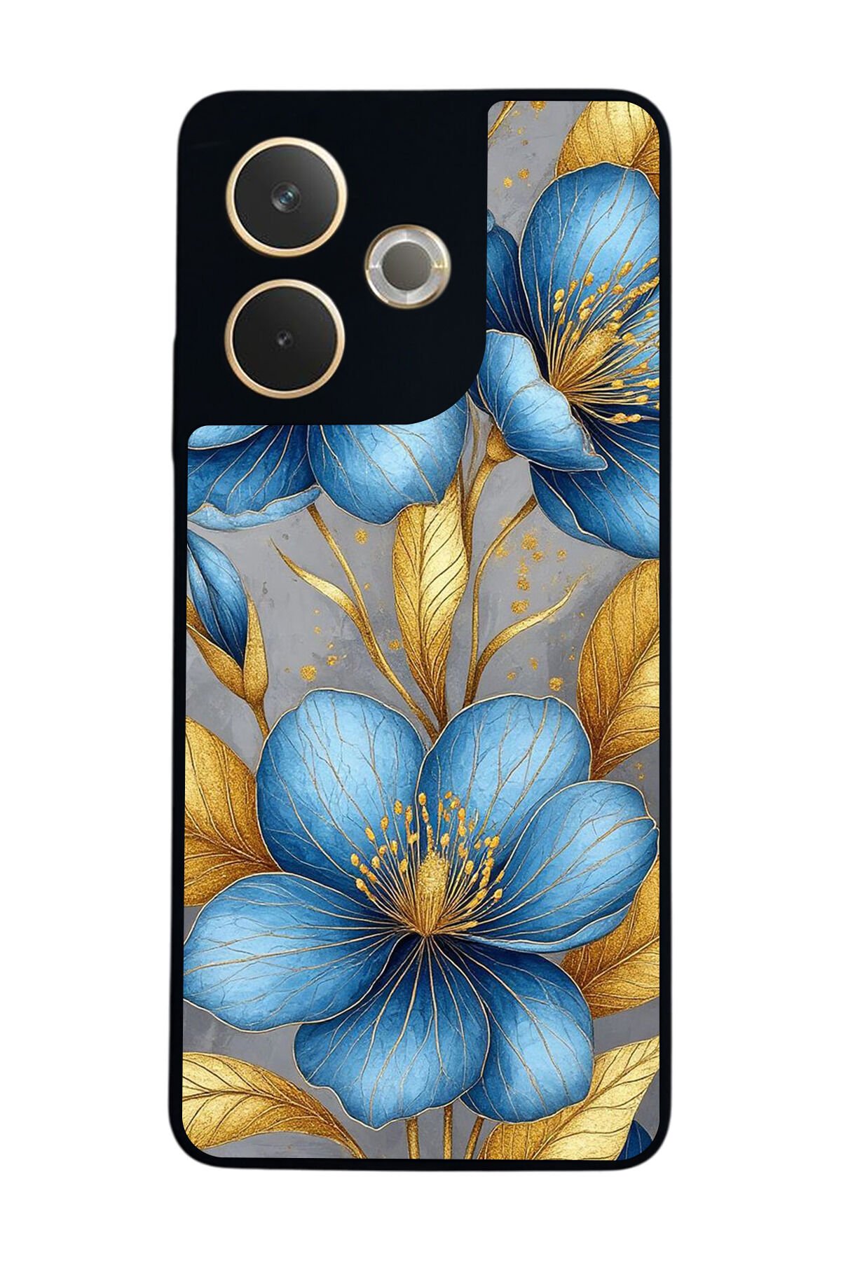 Oppo A5 Pro Uyumlu Yaldizli Cicek Tasarımlı Glossy Premium Kılıf