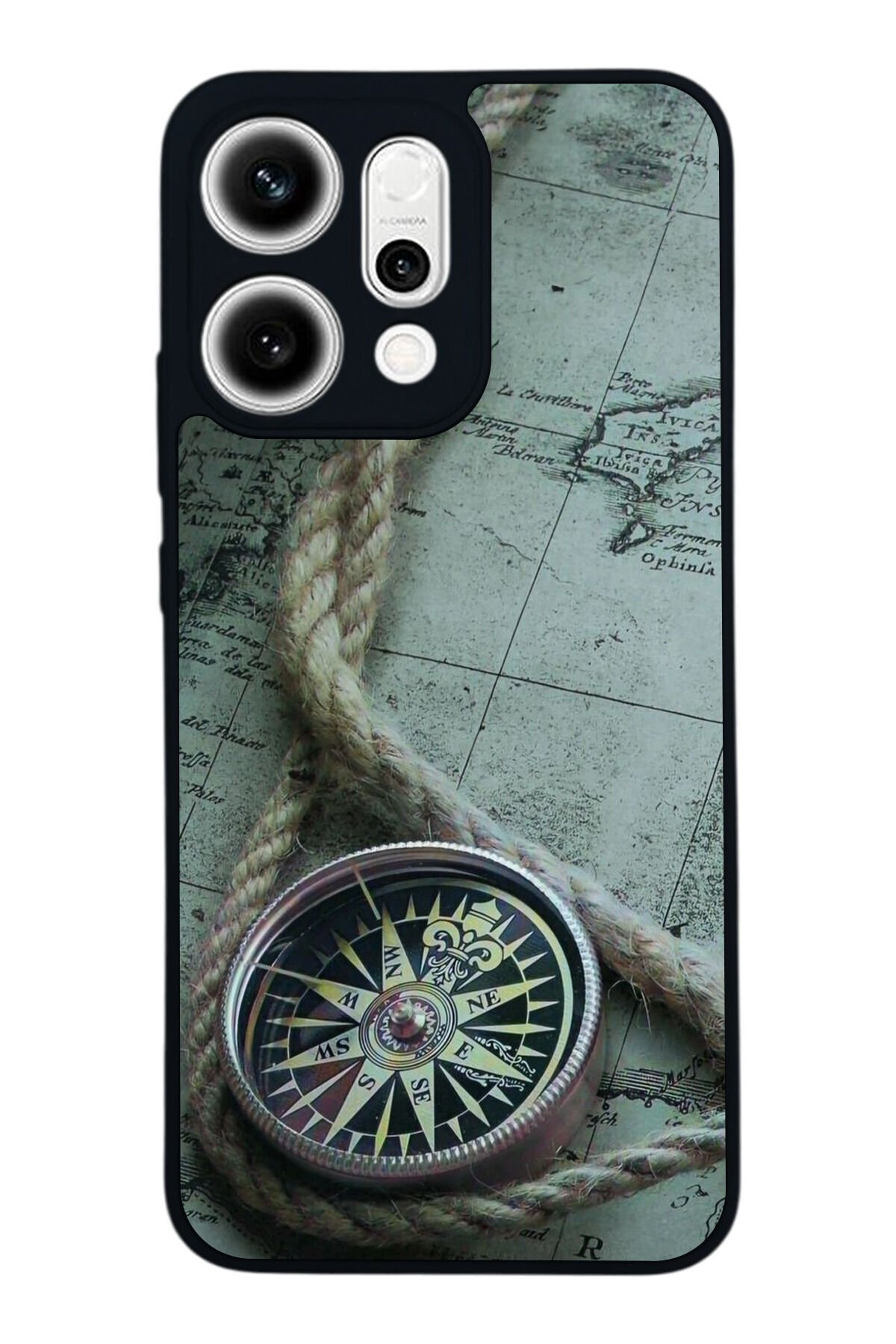 Oppo Reno 14 Uyumlu Pusula Tasarımlı Glossy Premium Kılıf