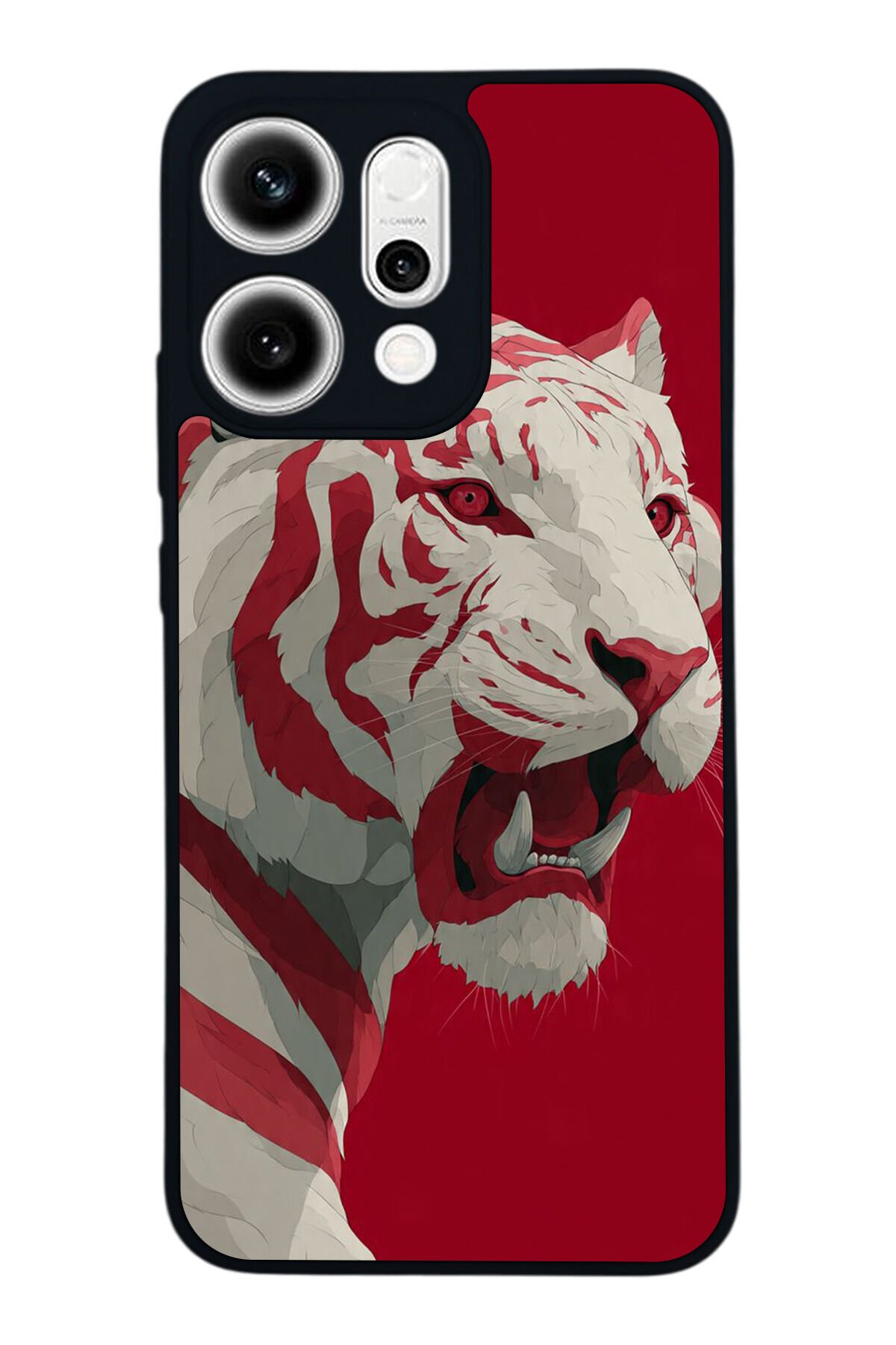 Oppo Reno 14 Uyumlu Kirmizi ve Kaplan Tasarımlı Glossy Premium Kılıf