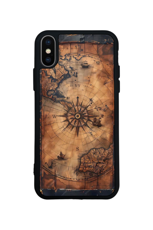 iPhone X/ XS Uyumlu Harita Tasarımlı Glossy Premium Kılıf