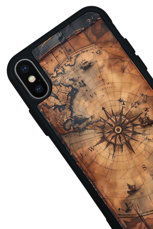 iPhone X/ XS Uyumlu Harita Tasarımlı Glossy Premium Kılıf