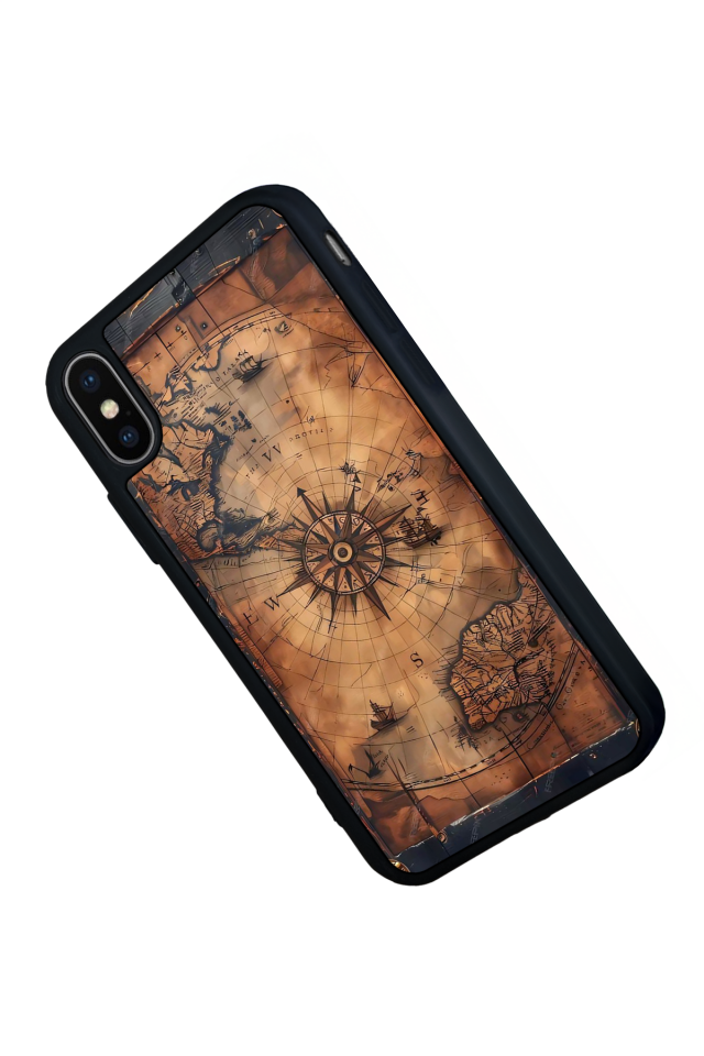 iPhone X/ XS Uyumlu Harita Tasarımlı Glossy Premium Kılıf