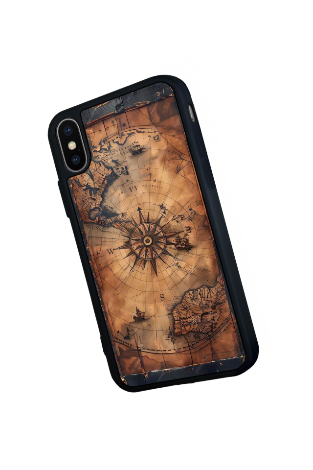 iPhone X/ XS Uyumlu Harita Tasarımlı Glossy Premium Kılıf