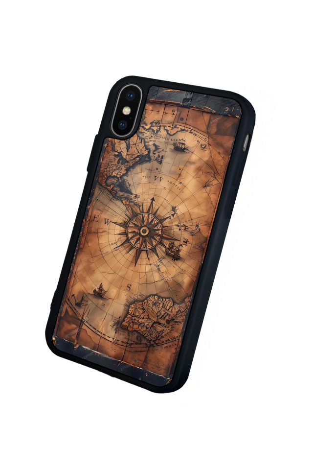 iPhone X/ XS Uyumlu Harita Tasarımlı Glossy Premium Kılıf