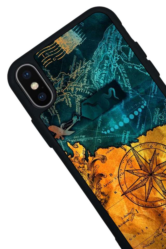 iPhone X/ XS Uyumlu Harita Tasarımlı Glossy Premium Kılıf