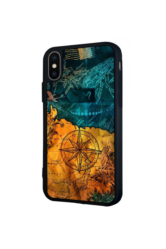 iPhone X/ XS Uyumlu Harita Tasarımlı Glossy Premium Kılıf
