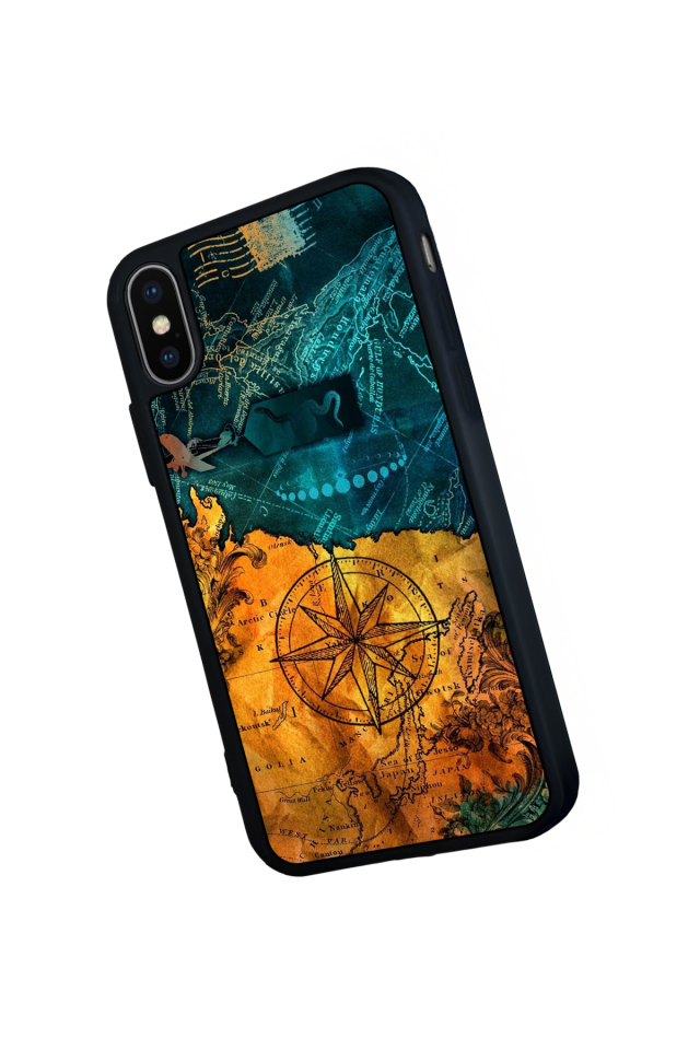 iPhone X/ XS Uyumlu Harita Tasarımlı Glossy Premium Kılıf