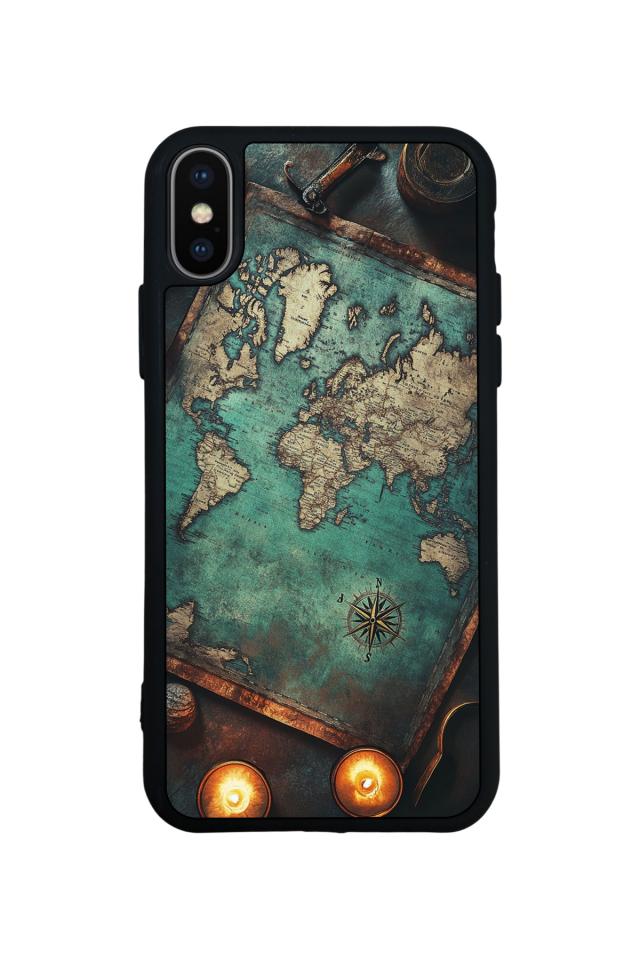 iPhone X/ XS Uyumlu Harita Tasarımlı Glossy Premium Kılıf