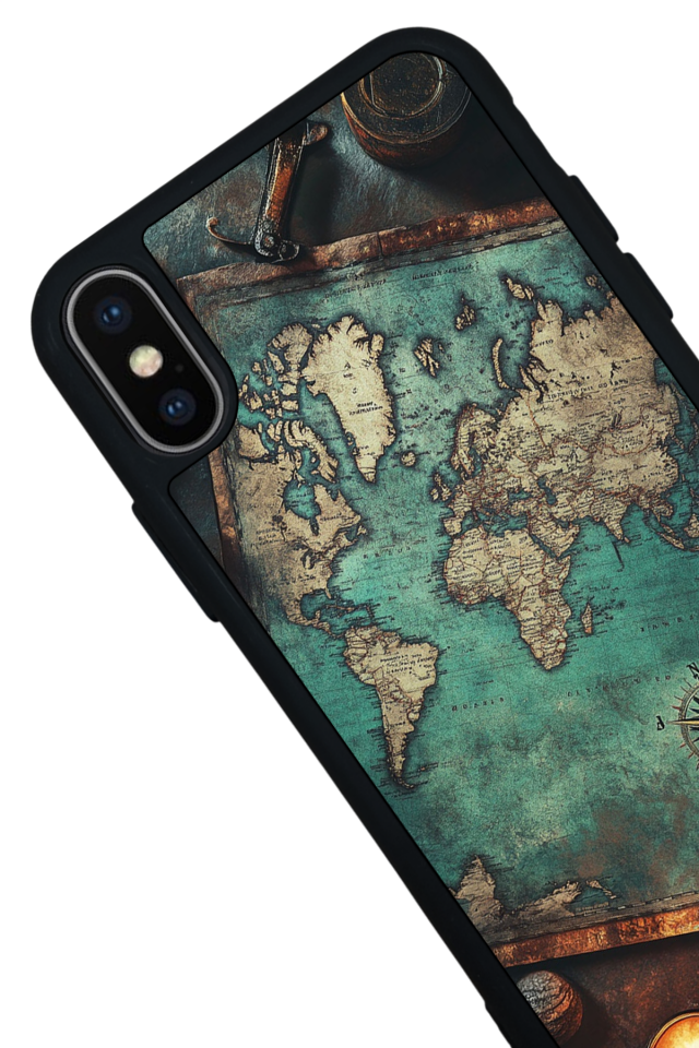 iPhone X/ XS Uyumlu Harita Tasarımlı Glossy Premium Kılıf