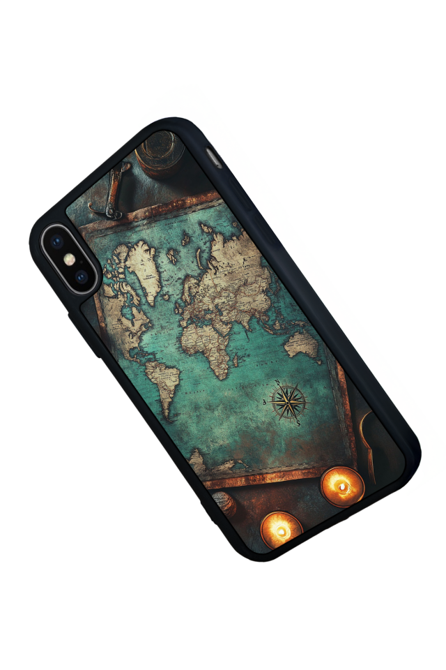 iPhone X/ XS Uyumlu Harita Tasarımlı Glossy Premium Kılıf
