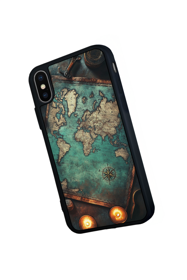 iPhone X/ XS Uyumlu Harita Tasarımlı Glossy Premium Kılıf