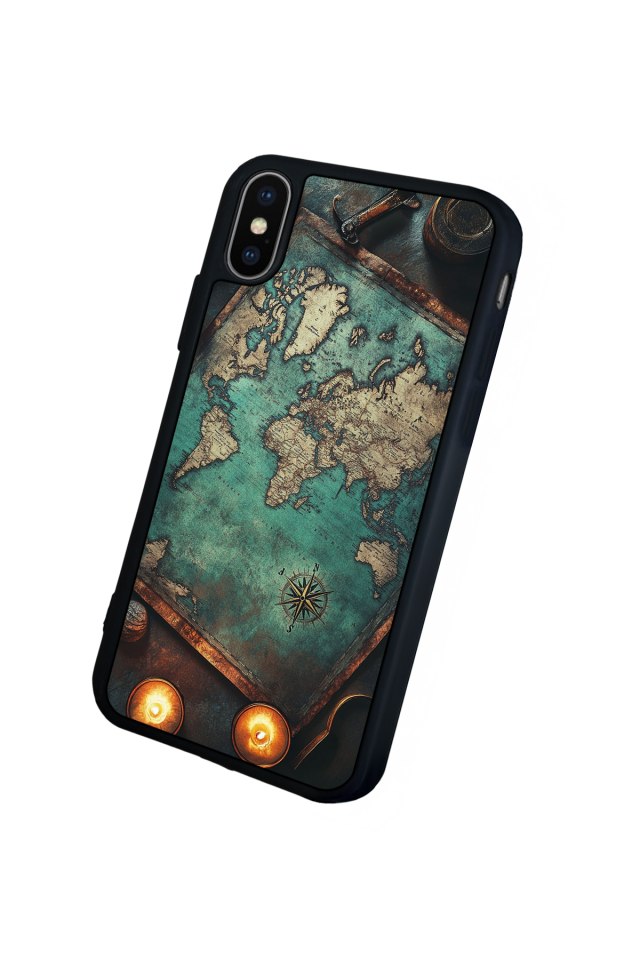 iPhone X/ XS Uyumlu Harita Tasarımlı Glossy Premium Kılıf