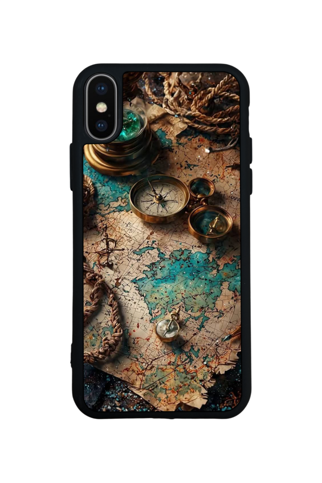 iPhone X/ XS Uyumlu Harita Tasarımlı Glossy Premium Kılıf