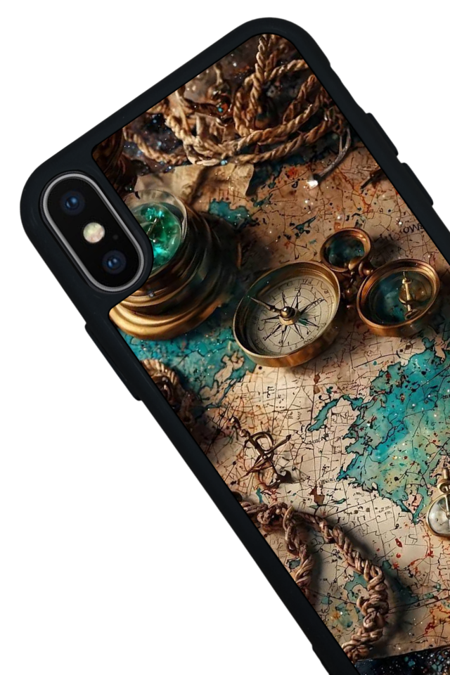 iPhone X/ XS Uyumlu Harita Tasarımlı Glossy Premium Kılıf