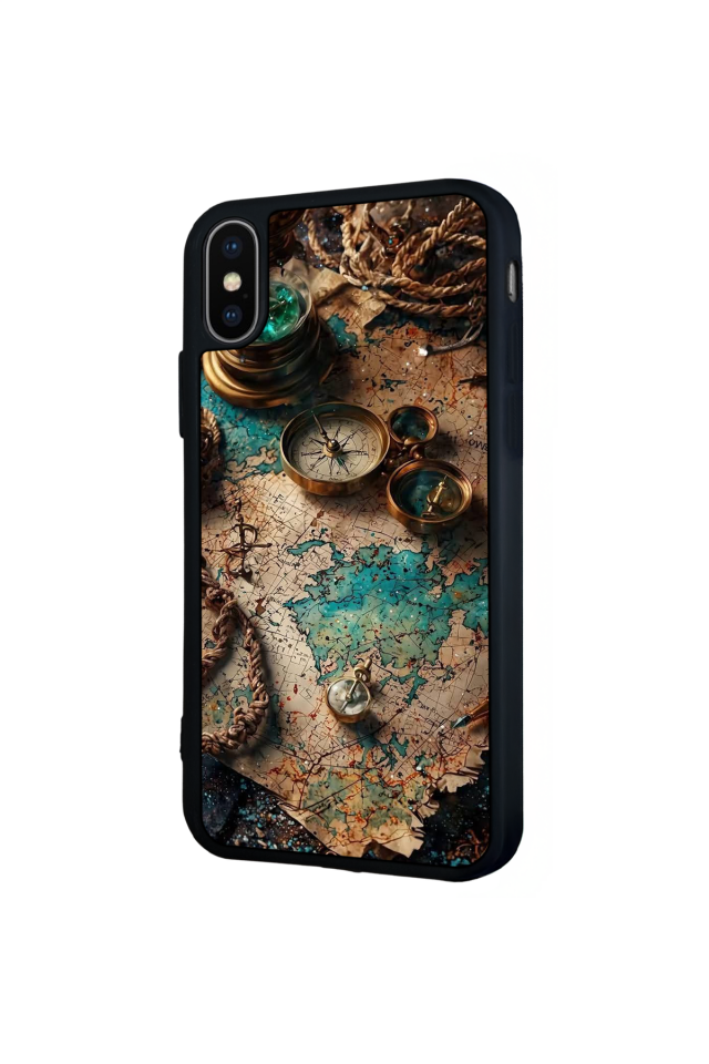 iPhone X/ XS Uyumlu Harita Tasarımlı Glossy Premium Kılıf